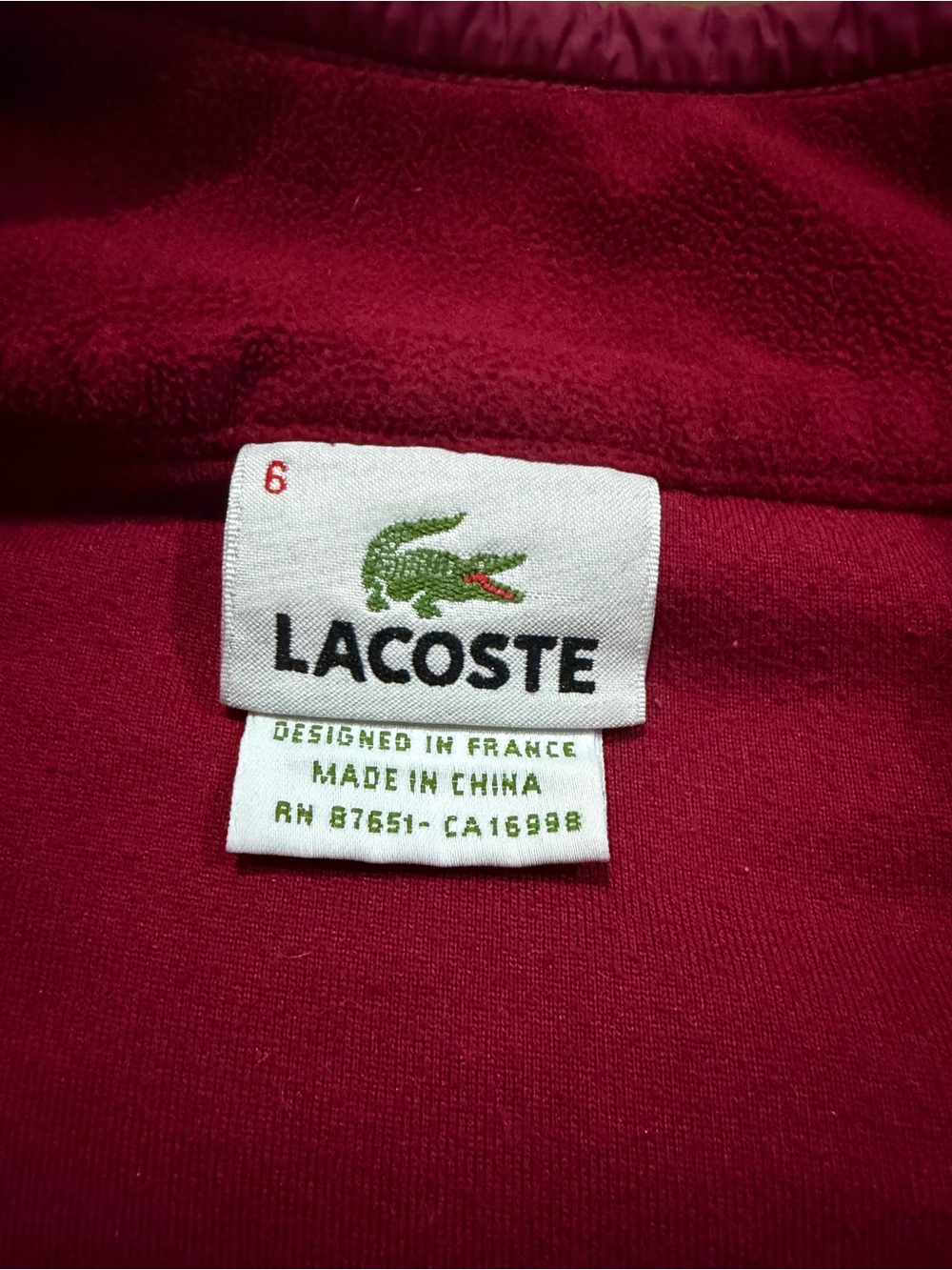 Lacoste Devanlay Brick Red Fleece Quarter Zip Snap Pullover Men’s Size 6 Large - Picture 6 of 10
